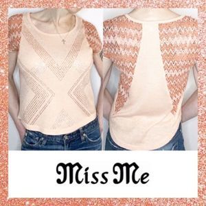 Miss Me Coral Pink Studded Lace Trim Top Medium M